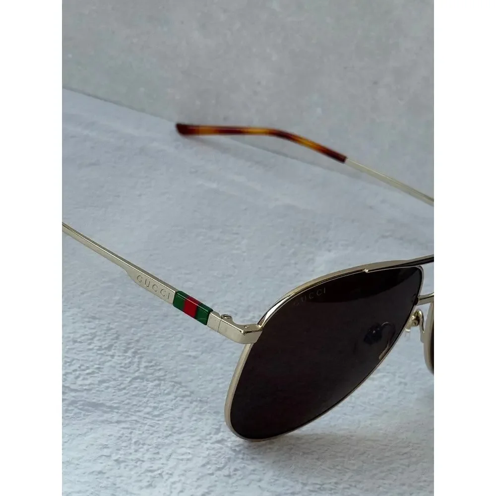 NEW Gucci GG1677S Gold Brown Lens Aviator Sunglasses $630